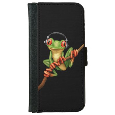 Customizable Green Tree Frog Dj with Headphones Wallet Phone Case For iPhone 6/6S