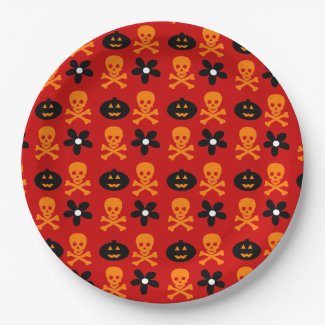 Customizable Halloween Skulls & Pumpkins 9 Inch Paper Plate