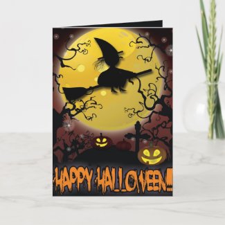 Customizable Happy Halloween Cute Flying Witch card