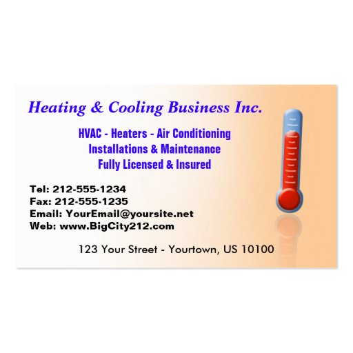 CUSTOMIZABLE Heating & Cooling Thermo Business Card Template (front side)