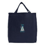 Customizable Holiday Snowman Drinking Tea Tote Bag