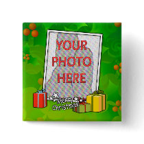 Customizable Holly &boxes Christmas photo gifts Button