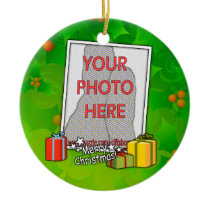 Customizable Holly &boxes Christmas photo Ornament