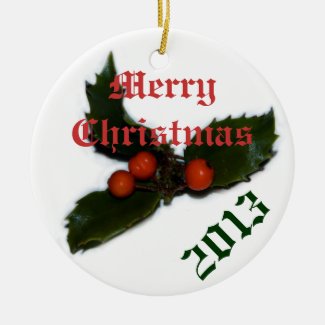 Customizable Holly Merry Christmas Christmas Ornaments