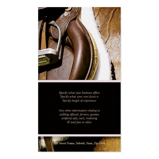 Customizable horse ranches stables rodeos business card template (back side)