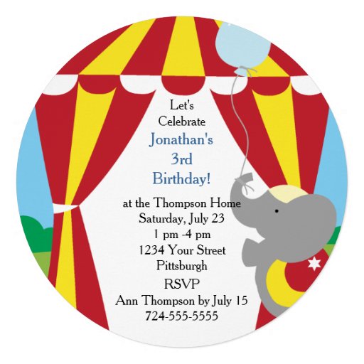 Customizable Kids Circus Birthday Party Personalized Invitations