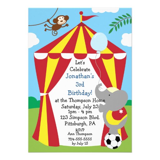 Customizable Kids Circus Birthday Party Invites
