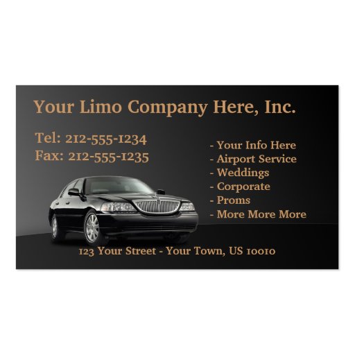 CUSTOMIZABLE Limousine Business Cards (front side)