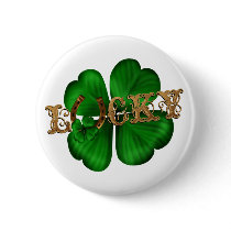 CUSTOMIZABLE Lucky Gold Horseshoe and Clover Button
