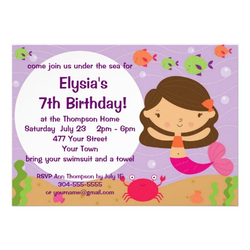 Customizable Mermaid Birthday Party Invite (front side)