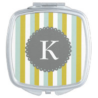 Customizable Monogram Mint Yellow White Stripes Mirror For Makeup