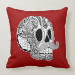 Customizable Mustache Sugar Skull Throw Pillow
