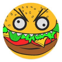 customizable om nom nom burger with teeth face round stickers