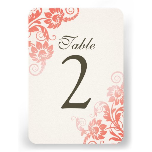 Customizable Ombre Coral Table Number Cards