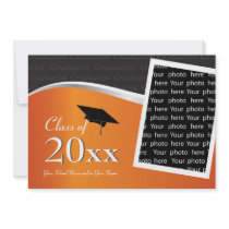 Customizable Orange & Black Graduation Invitation