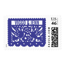 Customizable Papel Picado Flag - Blue stamps