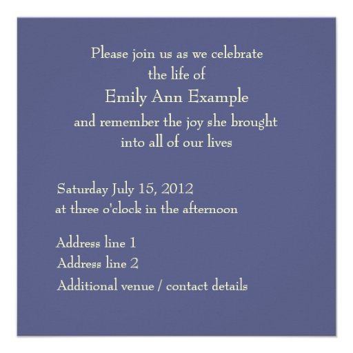 Customizable Photo: Wake / (Living) Funeral Announcements