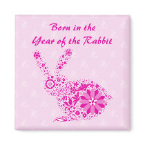 Customizable Pink Flower Rabbit Magnet