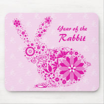 Customizable Pink Flower Rabbit Mousepad