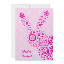 Customizable Pink Flower Rabbit Party Invitations