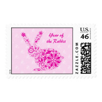 Customizable Pink Flower Rabbit Postage