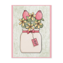 Customizable Pink Flower Vase for Mom postcards