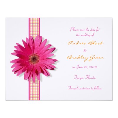 Customizable Pink Gerbera Daisy Save the Date Card Custom Invites