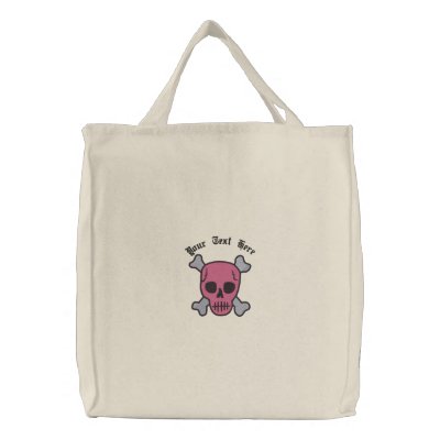 Customizable Pink Skull and Crossbones Tote Canvas Bags by naturetees