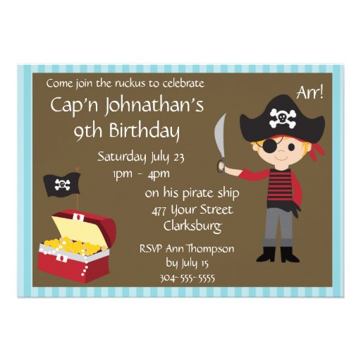 Customizable Pirate Boy Birthday Party Invites