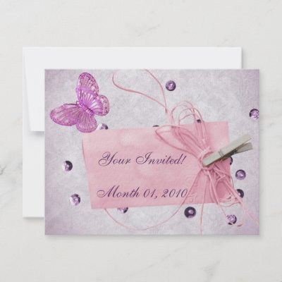 Customizable Pretty Pink Butterfly Design invitations