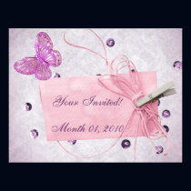 Customizable Pretty Pink Butterfly Design invitations