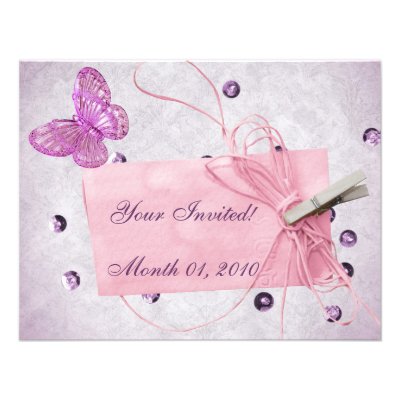 Customizable Pretty Pink Butterfly Design Custom Invites