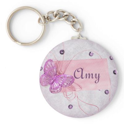 Customizable Pretty Pink Butterfly Design Keychain