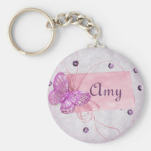 Customizable Pretty Pink Butterfly Design Keychain
