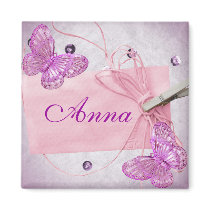 Customizable Pretty Pink Butterfly Design Fridge Magnets