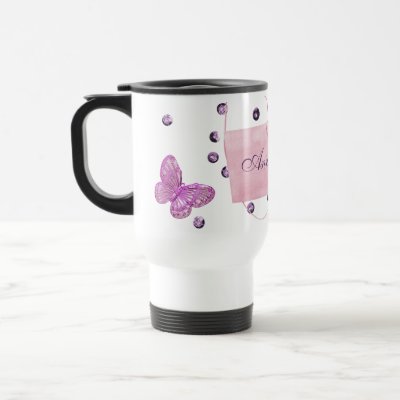 Customizable Pretty Pink Butterfly Design Mugs