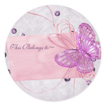 Customizable Pretty Pink Butterfly Design Round Sticker