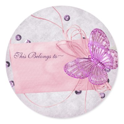Customizable Pretty Pink Butterfly Design Round Sticker
