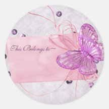 Customizable Pretty Pink Butterfly Design Round Sticker