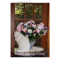 Customizable Pretty White Cat Mother's Day cards