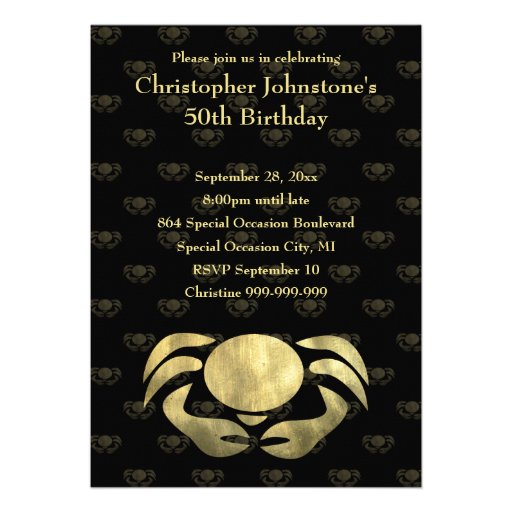 Customizable Printed Rustic Gold Crab Birthday Custom Invitations
