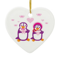 Customizable Purple Valentine Penguins Ornament ornaments