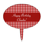 Customizable Red and White Gingham Pattern Cake Topper