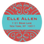 Customizable Red & Aqua Damask Stickers