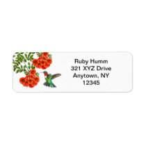 Customizable Ruby Throated Hummingbird on Trumpet Return Address Labels