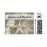 Customizable Sea Shell Wedding Stamps - Gold