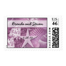 Customizable Sea Shell Wedding Stamps - Pink