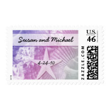 Customizable Sea Shell Wedding Stamps Purple/Pink