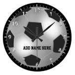 Customizable Silver Soccer Ball Round Wall Clock