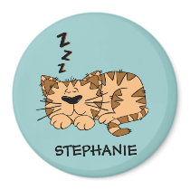 Customizable Sleeping Cat Round  Magnet